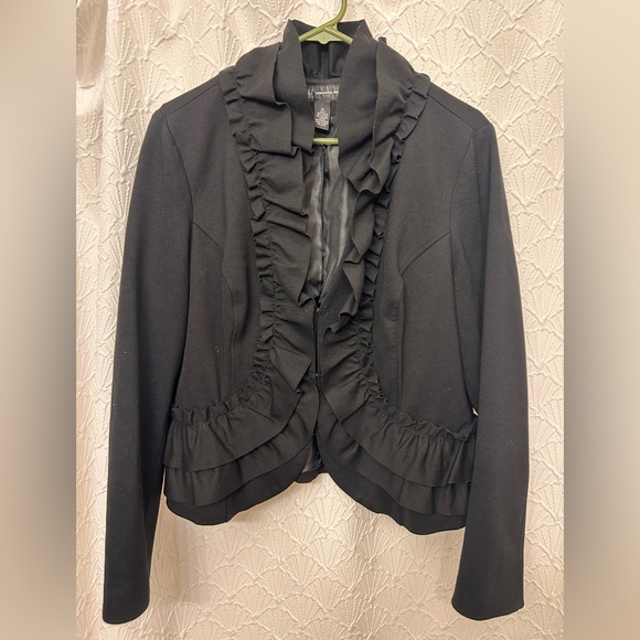 INC International Concepts Black Ruffled Blazer - Picture 2 of 6